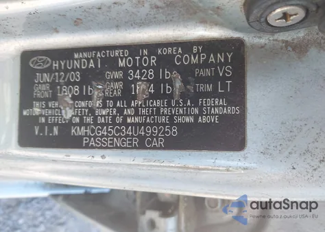 2004 Hyundai Accent Gl from USA, damaged, VIN KMHCG45C34U499258